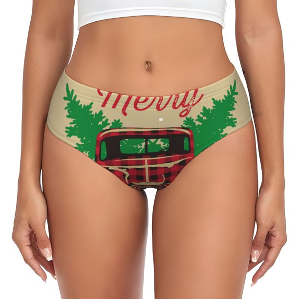 Fotbe Christmas Vintage Red Truck Calzones Estampados para Mujer – Ropa Interior de Algodón, Cómoda, Suave y Elástica-Medium