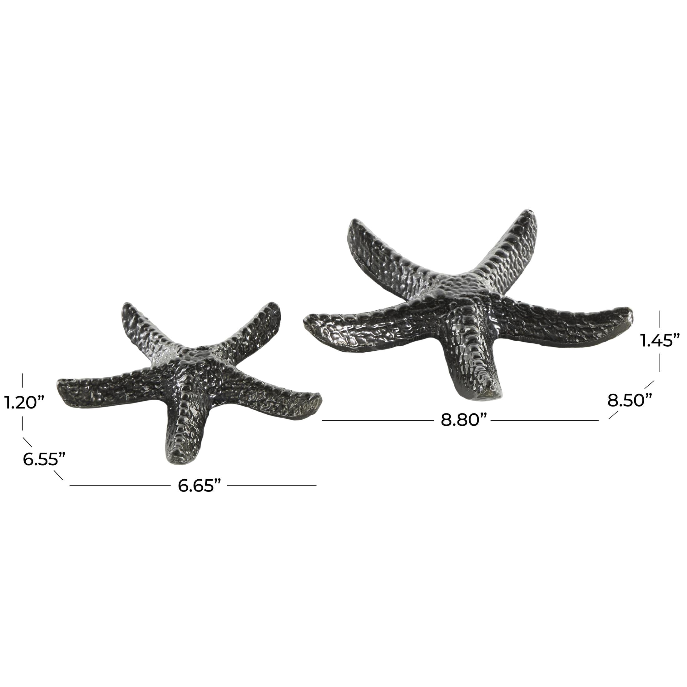 9", 7"W Black Aluminum Metal Bubble Textured Starfish Sculpture, by DecMode (2 Count)