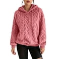 thumbnail image 2 of Pounoo Womens Sweatshirts Hooded Drawstring Long Sleeve Chevron Embossed Fuzzy Sherpa Bubble Cuff Solid Pullover Hoodie Loose Fit Warm Winter Womens Tops, 2 of 7