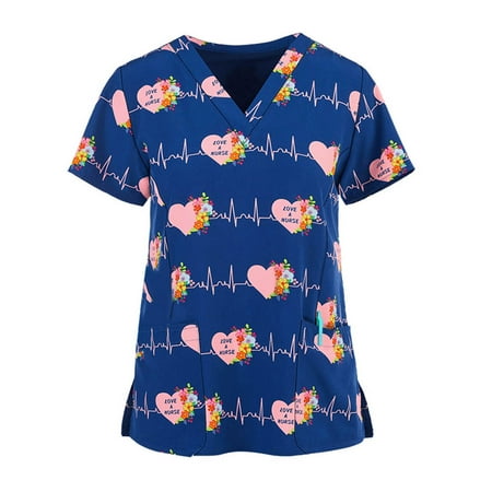 

Frostluinai Savings Clearance 2023 plus size tops for women Women Scrubs Top Women s Working Uniform Nursing Uniform With Two Pockets Short Sleeve V-neck Summer Blouse