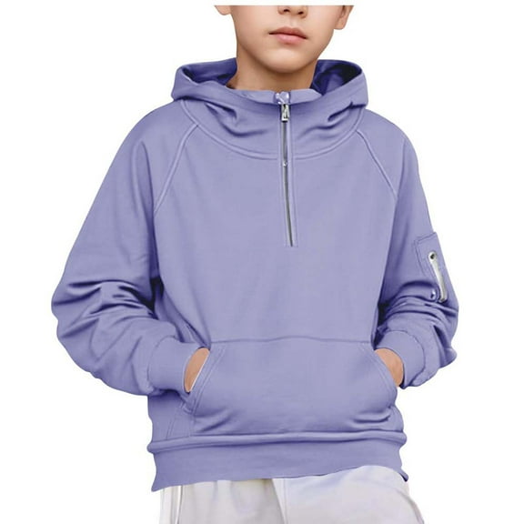 BFHHYA Boys (5-14Y) Quarter-Zip Hoodie Raglan-Sleeve Pullover Long Sleeve Solid Color Casual Sweatshirt with Pockets, for Family Hikes