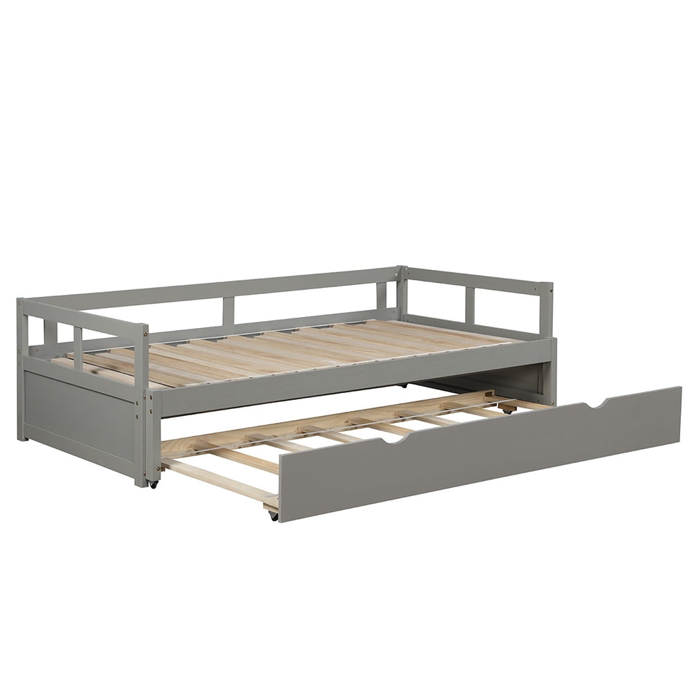 Kepooman Twin Size Wooden Extending Daybed with Trundle, 78.1"L x 41.8"W x 23.2"H, Gray Kepooman Twin Size Wooden Extending Daybed with Trundle, 78.1"L x 41.8"W x 23.2"H, Gray
