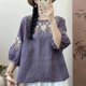 thumbnail image 2 of Tops de Cuello en V para las Mujeres de Moda Retro Bordado Blusa de Manga Corta, Imitación Algodón Tirar Marco para el Verano Casual Y el Uso de Vacaciones, 2 of 3