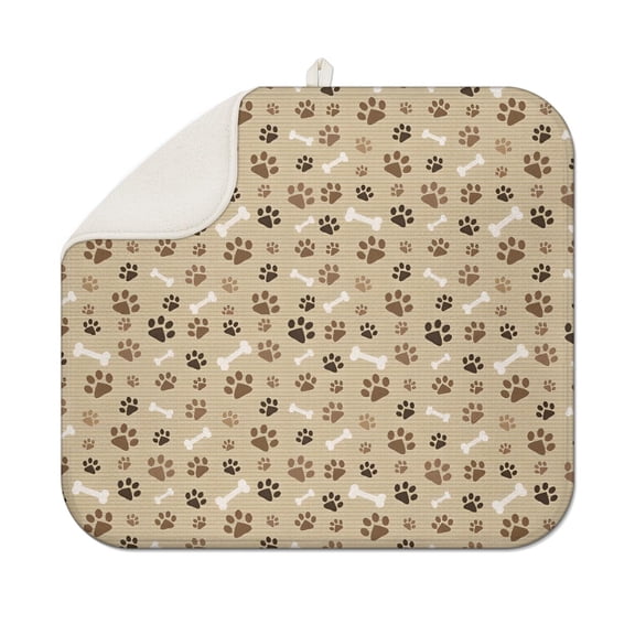 Brown Dog Paw Footprint Bone Dish Drying Mat for Kitchen 1 Pack, Ultra Absorbent Microfiber Dishes Drainer Mats,16"x18"