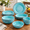 Teal, variant on Farmhouse Rustic Dinnerware Set 12 Piece Service For 4