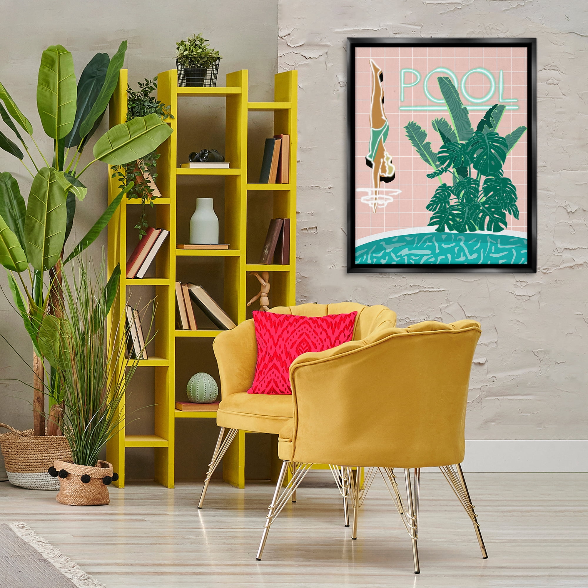 Stupell Industries Retro Diving Pool Typography Painting Black Floater Framed Art Print Wall Art, 25 x 31