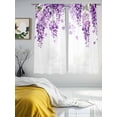 thumbnail image 4 of Wisteria Flowers Semi Sheer Curtains 63 Inch Length 2 Panels Set, Purple Floral Warercolor Summer Sheer Kitchen Curtain Privacy Voile Window Curtain for Living Room Bedroom Rod Pocket Drapes, 4 of 7