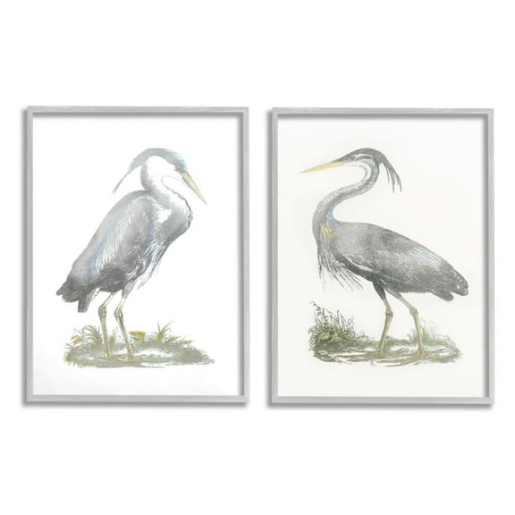 Stupell Industries Minimalist Vintage Cranes Marshland Birds Design by John Selby, 2 Piece, 11" x 14", Gray Framed