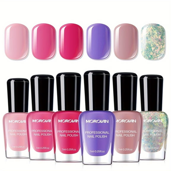 Morovan Nail Polish Set 6 Piece Natural Shiny Finish Colors Quick Dry Long Lasting Durable Nail Lacquer Kit