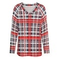 thumbnail image 4 of LYWC Red And Navy Checkered Plaid-482 Long Sleeve Shirts For Women Oversized Tshirts Tops Tees Fall T-Shirts V Neck, 4 of 7
