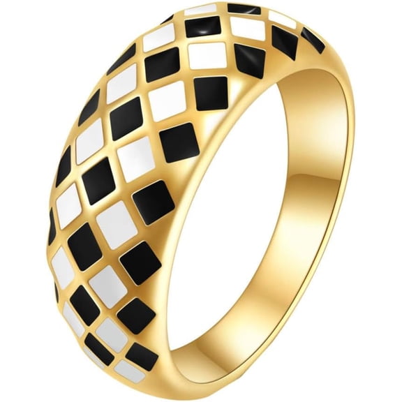 BQF Rhombic Checkerboard Ring for Men Women, Stainless Steel Hip Hop Ring, Party Concert Everyday Style