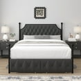 thumbnail image 5 of Homfa Full Upholstered Canopy Bed Frame with Drawer, Modern Platform Bed with Button Tufted Headboard, Canopy Bed Curtain Not Included, Dark Gray, 5 of 9
