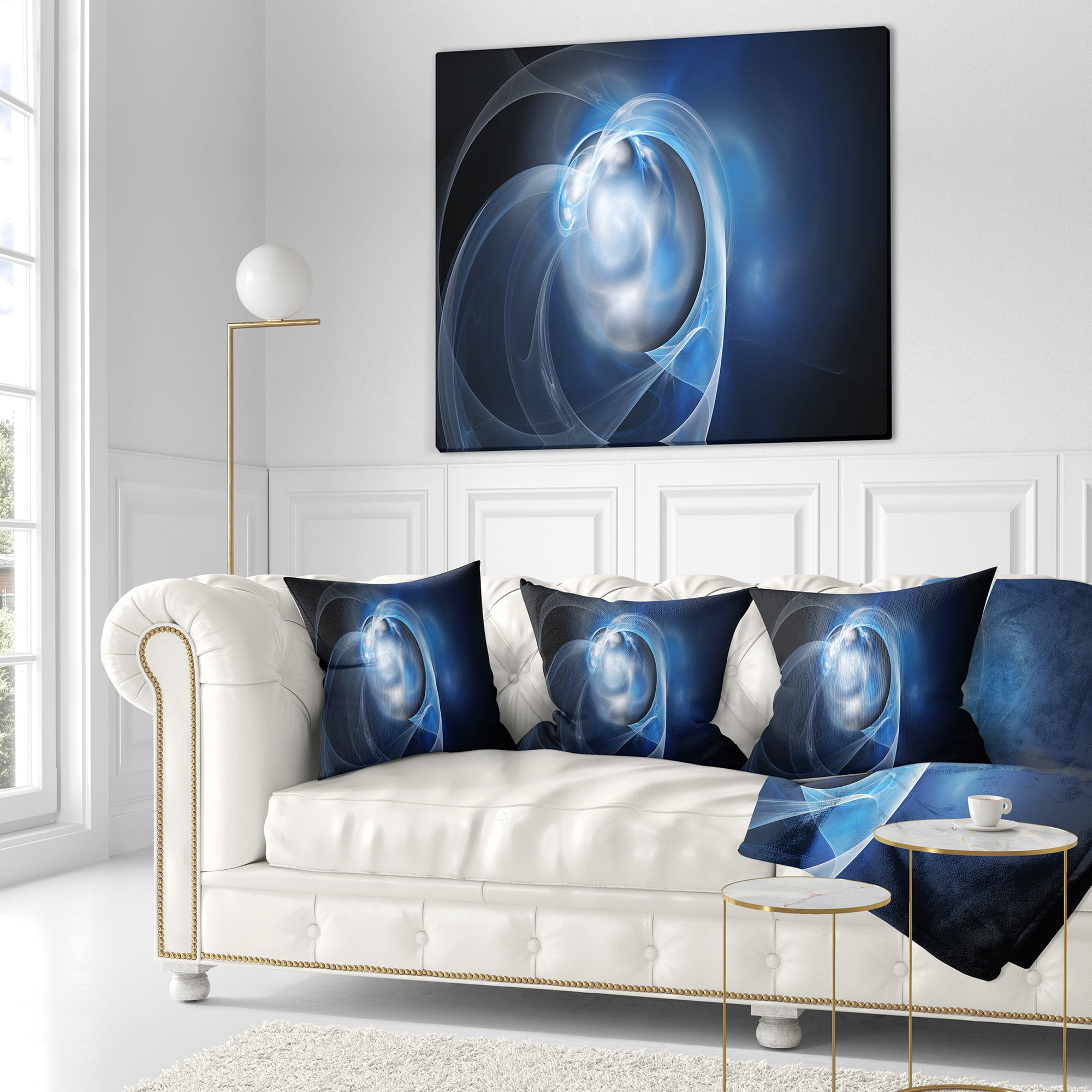 Designart Fractal Lighting in Dark Blue - Abstract Throw Pillow - 18x18
