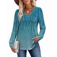 thumbnail image 3 of WIHOLL Womens Long Sleeve Shirts Pleated V Neck Curved Hem Fall Winter Tunic Tops Blouses Print, 3 of 8
