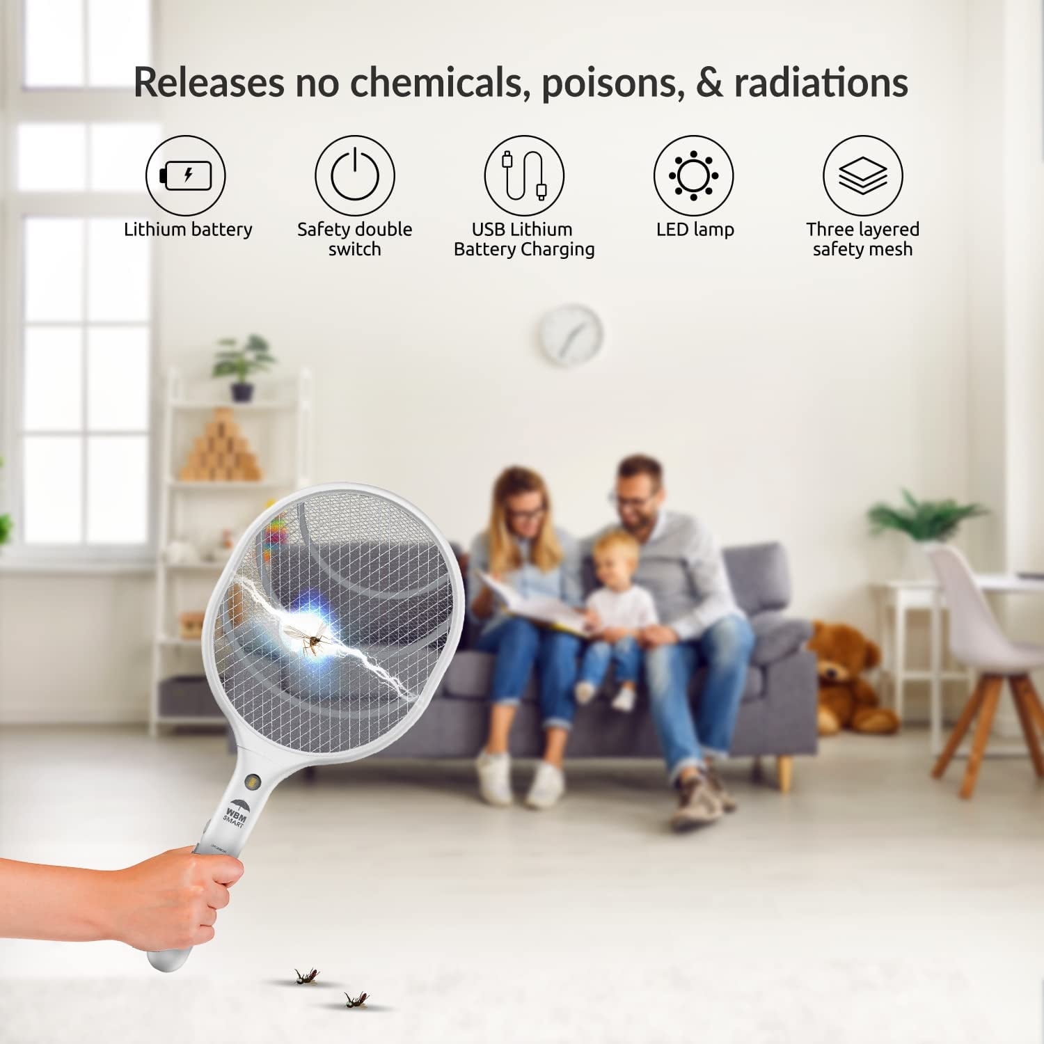 WBM Portable Handheld Insect Killer Fly Swatter Racket for Indoor and Outdoor, Pack of 2