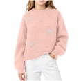 thumbnail image 6 of Wilark Girls Crew Neck Sweaters Knitted Thermal Casual Long Sleeve Fall Winter Tops Pink 4 T, 6 of 7