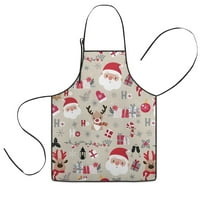 Beige Christmas Santa and Reindeer Pattern Kids Aprons for Girls and Boys,Adjustable Neck Strap Toddler Aprons for Kids Cooking Baking