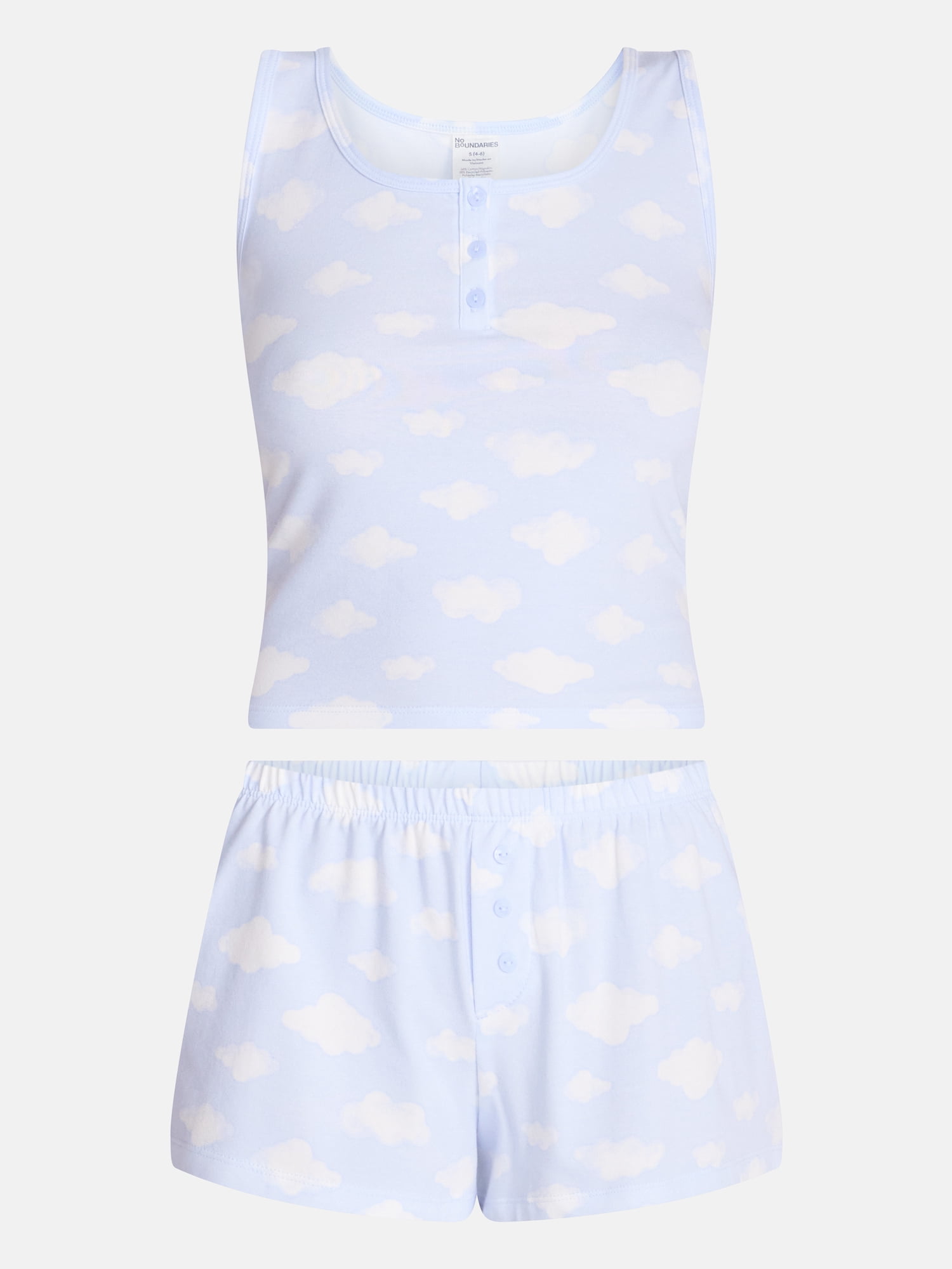 No Boundaries Cloud Core Sleepwear Tank Top and Shorts Sleep Set, 2-Piece, Women's XXS-3X