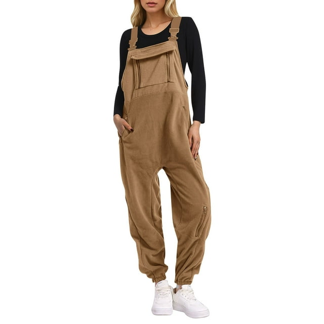 Women's Brushed Bib Overalls Adjustable Suspenders Winter Ski Pants