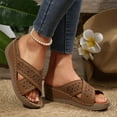 thumbnail image 6 of THDHVS Flat Sandals for Women,Brown Sandals Women,Summer Casual Style Solid Color Hollow Strap Roman Thick Bottom Wedge Heels Brown 6, 6 of 6