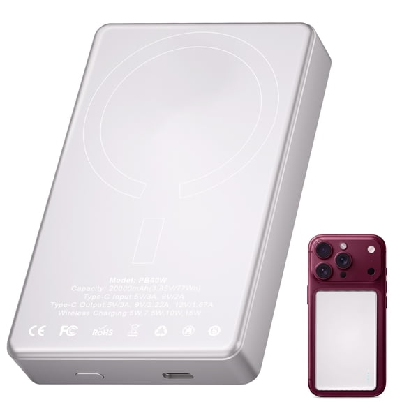 Yelomin 20000mAh Magnetic Wireless Portable Charger,PD20W Power Bank Fast Charging,Battery Bank with USB-C,Compatible with Mag-Safe for iPhone 18/17/16/15 Series,Samsung, Android,Travel Essentials