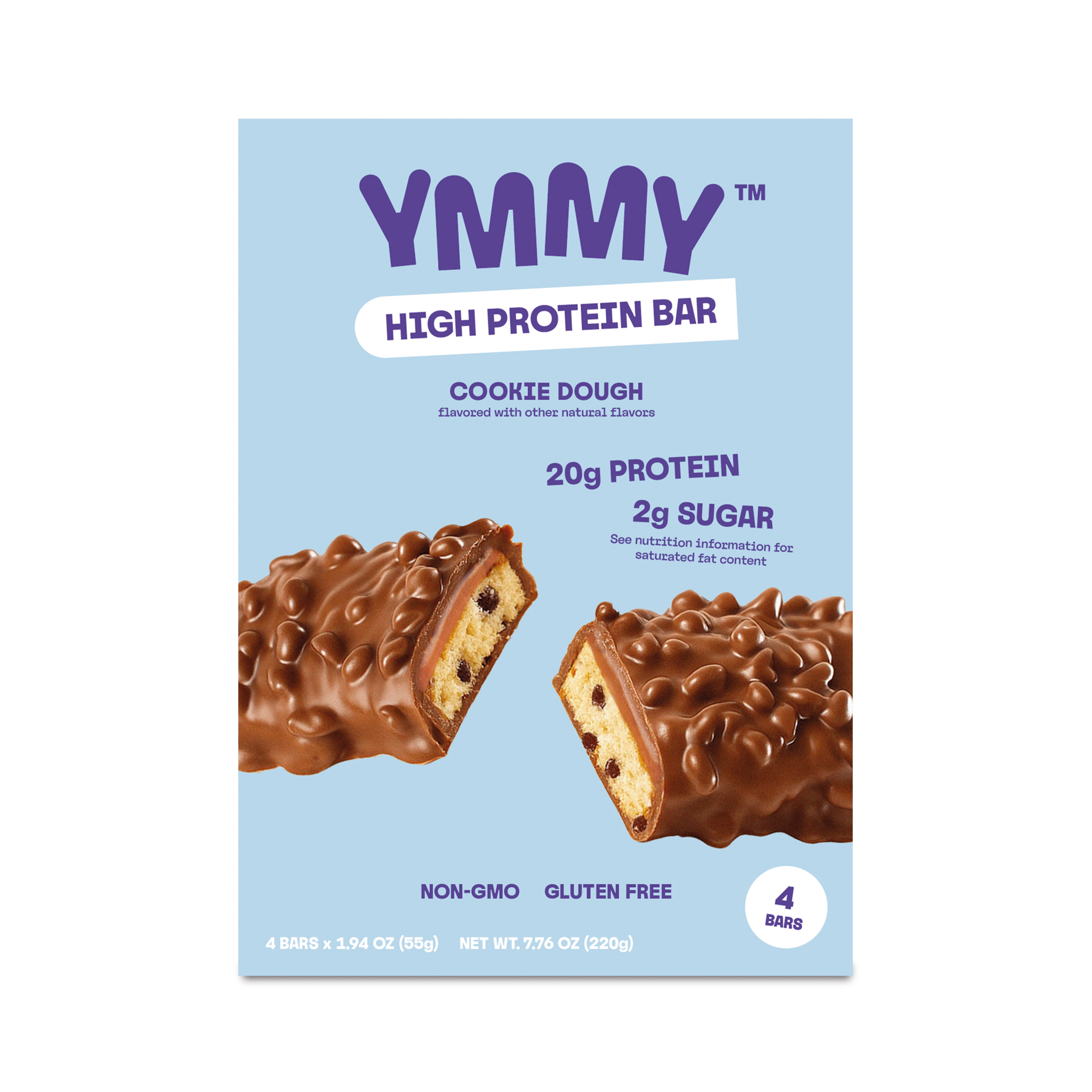 YMMY Cookie Dough High Protein Bar, Gluten-Free, 1.94 oz, 4 Pack
