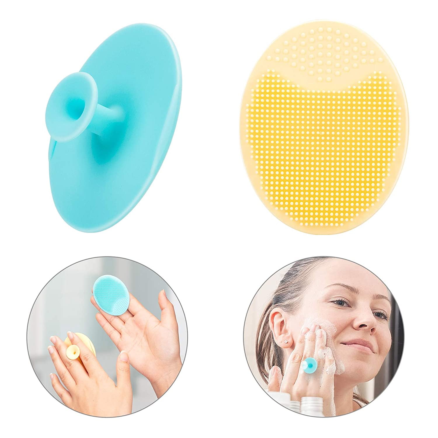 4 Pack Face Scrubber,Soft Silicone Facial Cleansing Brush Face Exfoliator Blackhead Acne Pore Pad Cradle Cap Face Wash Brush for Deep Cleaning Skin Care,Blue2 + Yellow2