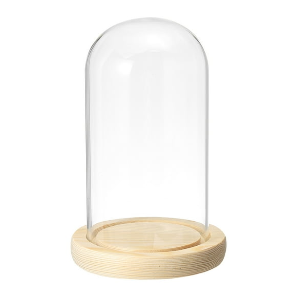 Unique Bargains 5.9'x3.1' Clear Cloche Glass Dome Glass Bell Jar Display Case Tabletop Centerpiece with Wooden Base
