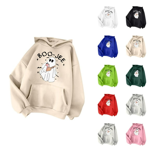 Boo Jee Halloween Hoodies for Women 2025 Boojee Ghost Graphic Halloween Sweatshirt Hoodie Pullover Tops