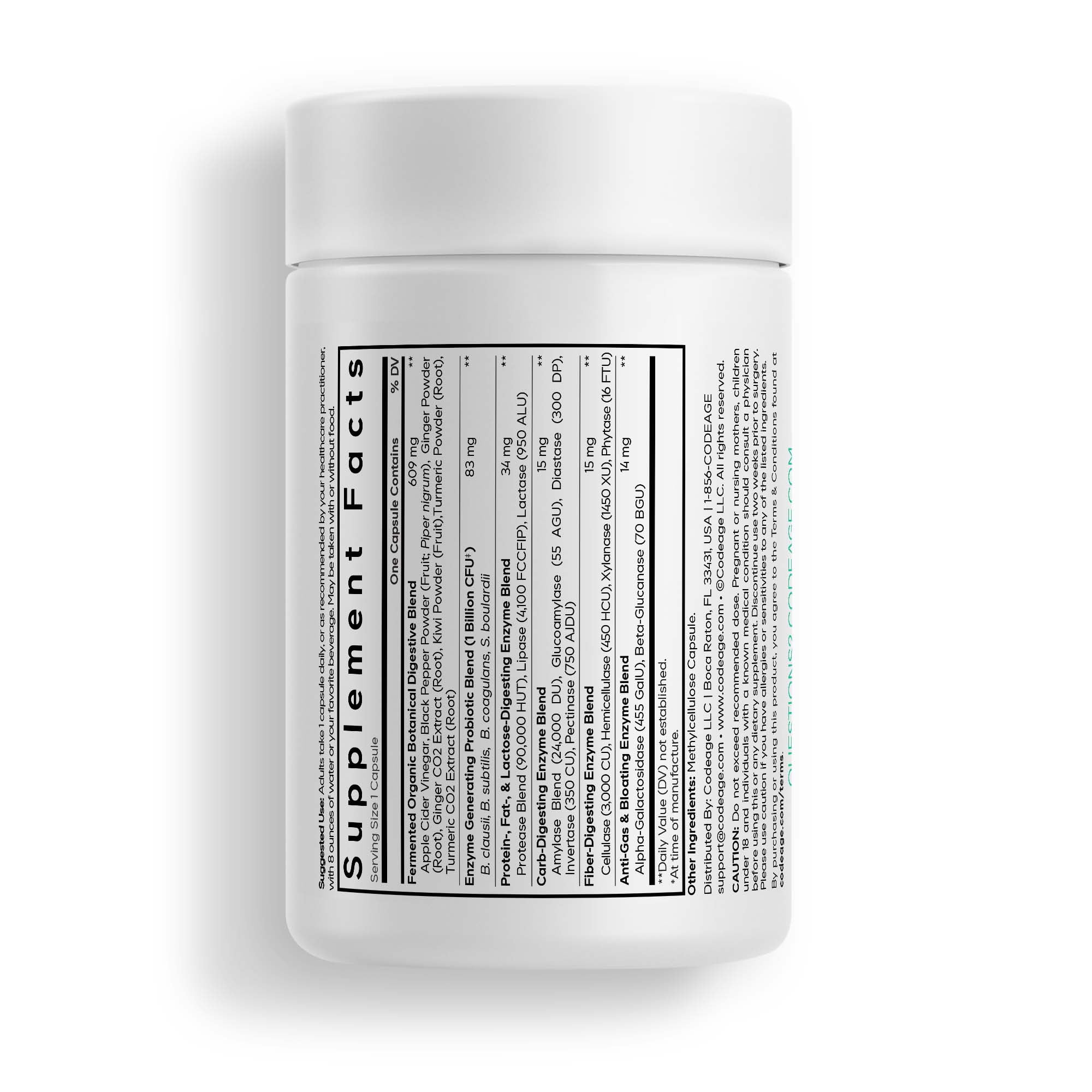 Codeage Fermented Digestive Enzymes Supplement - 14 Digestive Enzymes, Probiotics, Prebiotics, Fermented Botanicals, Plant-Based Multi Pancreatic Enzymes - 1 Capsule a Day - 30 Capsules