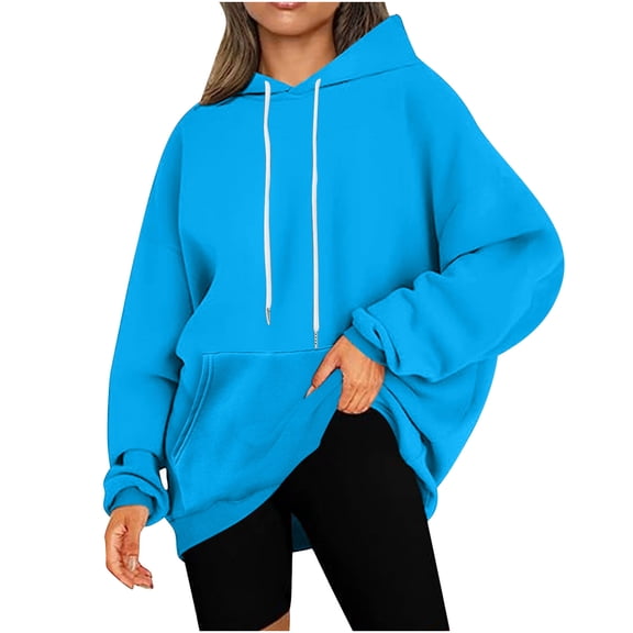 Cmfcve Women's Fashion Hoodies & Sweatshirts Casual Solid Color Long Sleeve Hooded Sweatshirt Crew neck Pullover Fall Workout Top Blouse with Pocket