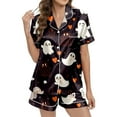 thumbnail image 2 of Halloween Pajamas 2 Pcs Silk Satin Soft Sleepwear Outfits Halloween Button Down Womens Short Sets Lounge Wear For Women Sleep Sets For Women, 2 of 6