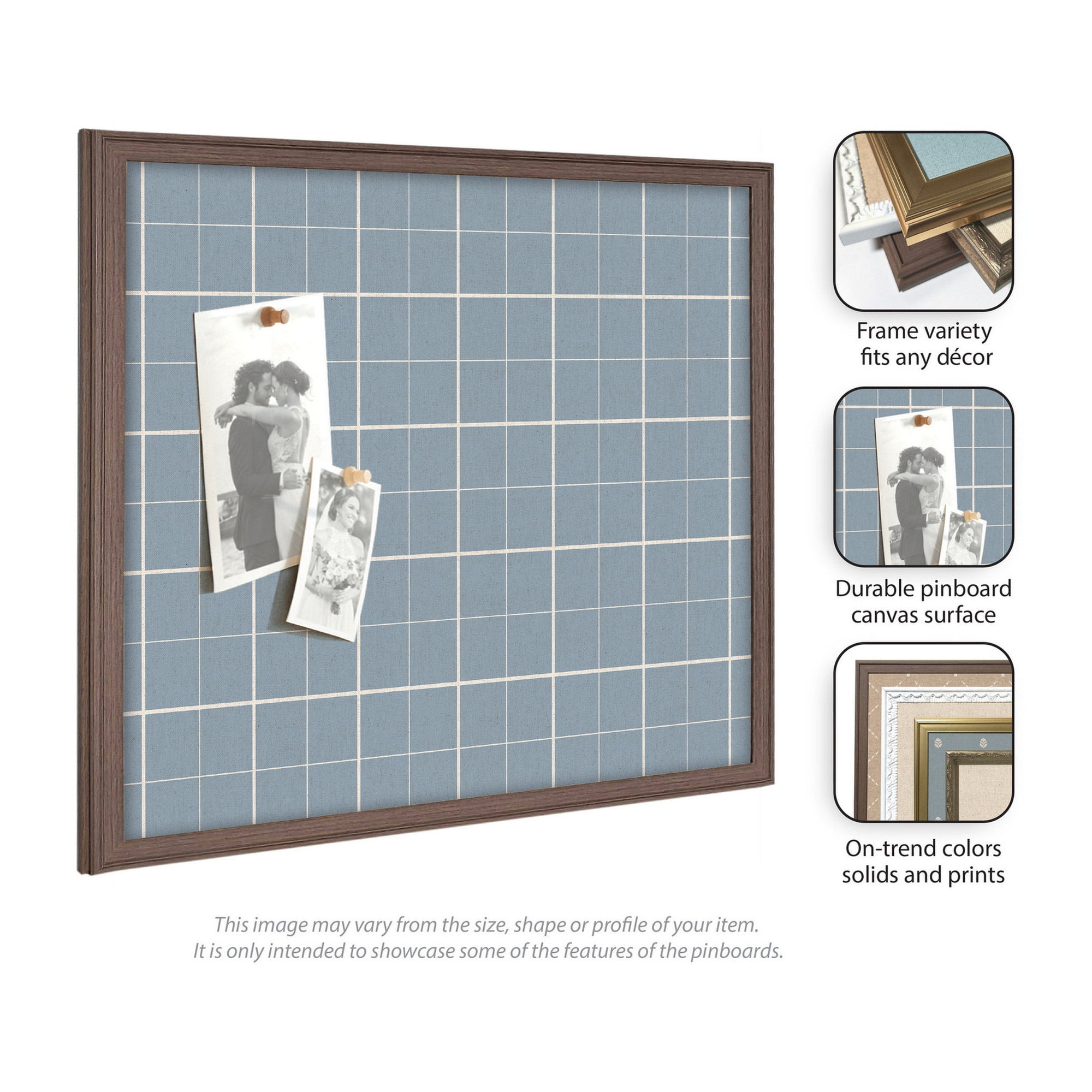 Kate and Laurel Framed Fabric Pinboard 37 x 25, Light Blue Plaid Printed Linen Modern Bulletin Board for Use as a Vision Board or Wall Organization, Lucie White Frame