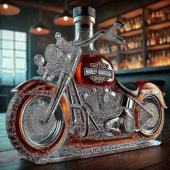 Whiskey Bottle Motorcycle Shape 11 Oz Novelty Glass Decanter 3d Engraving Creative For Men Motorcycle Rider/alcohol Lover Collector