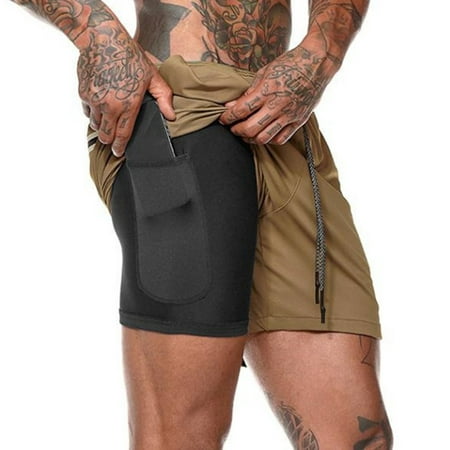 Men 2 in 1 Shorts with Pocket Summer Bottoms Run Training Workout ...