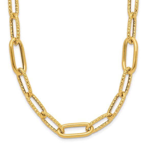 Auriga Fine Jewelry 14K Yellow Gold Polished and Textured Fancy Paperclip Link Necklace for Women 18"