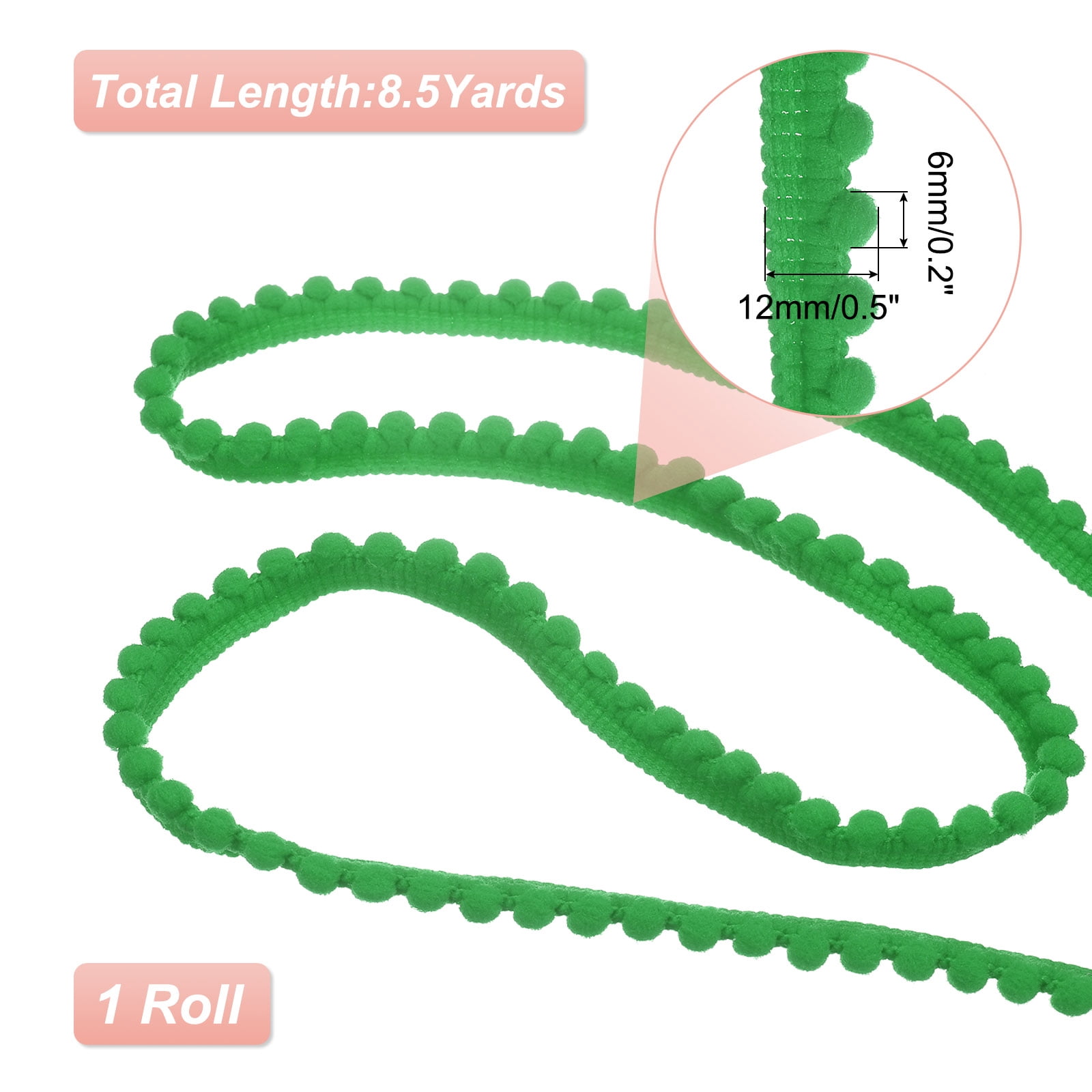 Unique Bargains Pom Trim Ribbon with Ball Fringe for DIY Craft Fruit Green