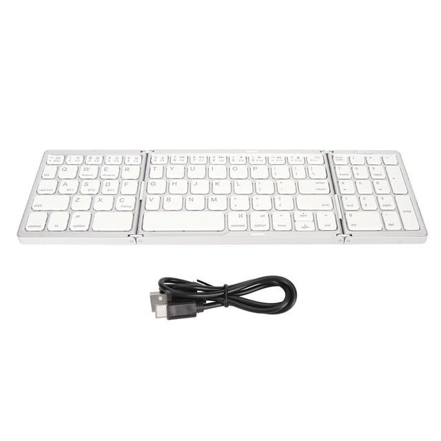 Teclado Bluetooth Triple Pliegue Conexión de Dispositivos Múltiples Teclado Inalámbrico para Computadora Portátil Tableta Teléfono Plata y Blanco