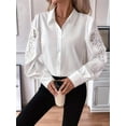 thumbnail image 6 of Women'S Lace Splicing Button Down Shirt Blouses Solid Color Lapel Hollow Out Tops Blouses White XL, 6 of 7