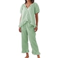 thumbnail image 1 of Gupgi Women Plaid Pajamas Set 2 Piece Sleepwear Lounge Short Sleeve Ruffle Button Down Shirt Drawstring Pants, 1 of 7