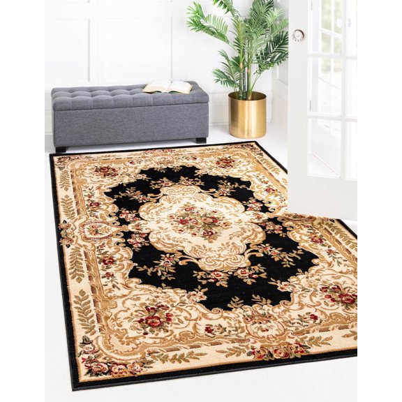 Unique Loom Versailles Collection Area Rug - Charles (5' 3" x 8' Rectangle Black/Cream)