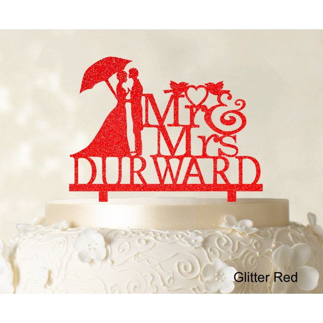 Mr & Mrs Wedding Cake Topper Personalized Glitter Red Cake Topper Color Option Available 5-7 Inches Wide