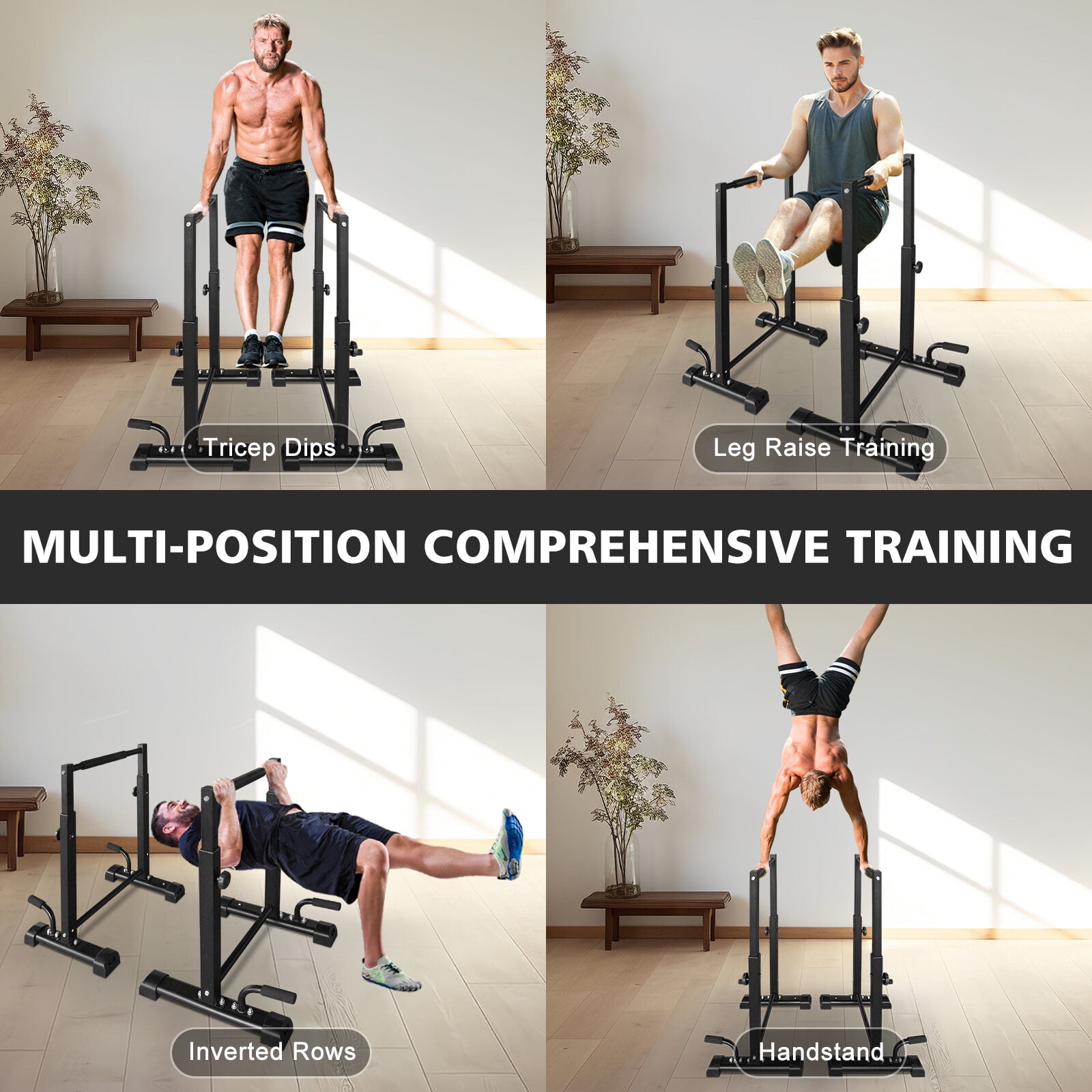 Exercise Equipment Dip Bar Station Set, 6 Level Adjustable Pull Up Bars, 1200lbs Heave Duty Parallettes Bars, Dip Station for Full Body Workout Fitness,Home Gym Equipment