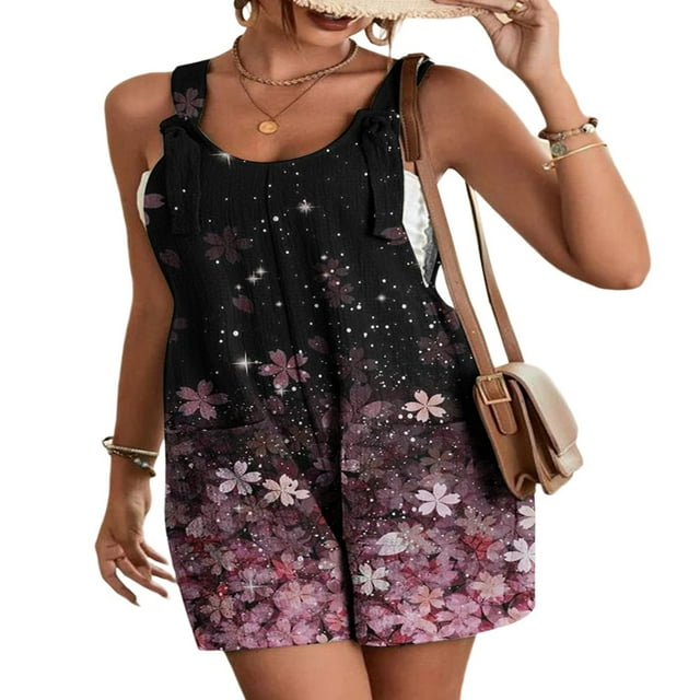 PENGXIANG Salopette en Lin Décontractée pour Femmes, Short Ample avec Bretelles Réglables, Jambes Larges, Sans Manches, avec Poches