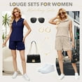 thumbnail image 6 of VDJ Women's 2026 Summer Outfits Half Zip Lapel Collar Tank Tops Shorts Set Sweatsuits Drawstring Navy Blue Lightweight Loungewear Size L, 6 of 12