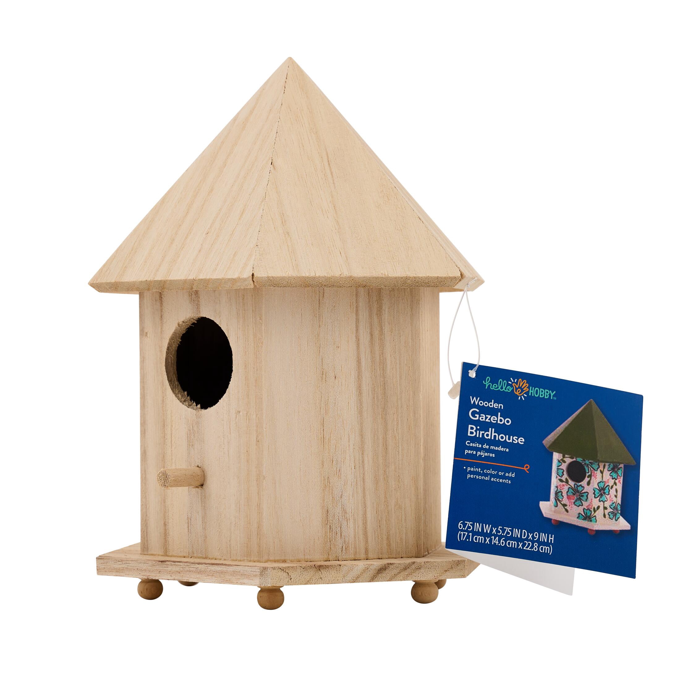 Hello Hobby Unpainted Gazebo Birdhouse, 6.75 x 9 x 5.75 Inches