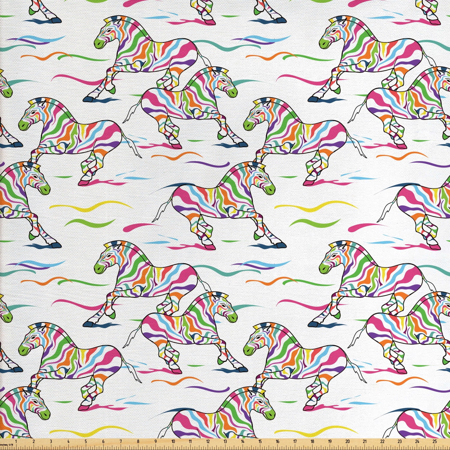 Zebra Fabric by The Yard, Pattern of Running Zebra Animals with Lively