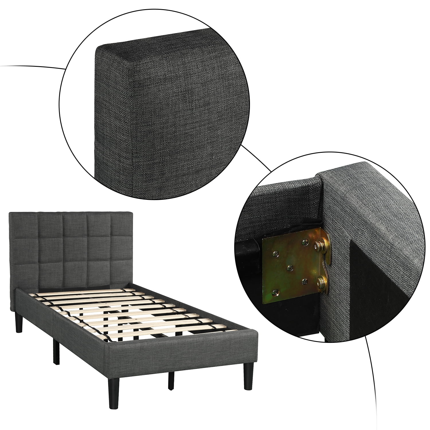 Lowestbest Diamond Stitched Platform Beds, Twin Size Bed Frame with Headboard-Twin, Gray Lowestbest Diamond Stitched Platform Beds, Twin Size Bed Frame with Headboard-Twin, Gray