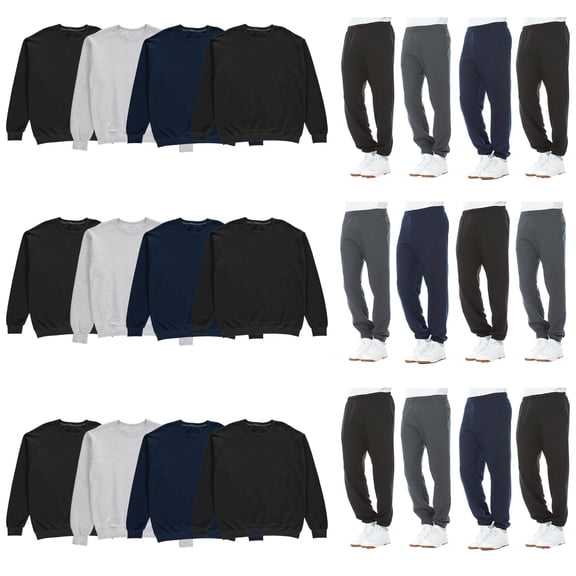 BILLIONHATS 24 Pack of 12 Mens Jogger Pants and 12 Crewneck Fleece Lined Sweatshirts, Bulk Wholesale Popular Donation Charities Events (2X-Large)