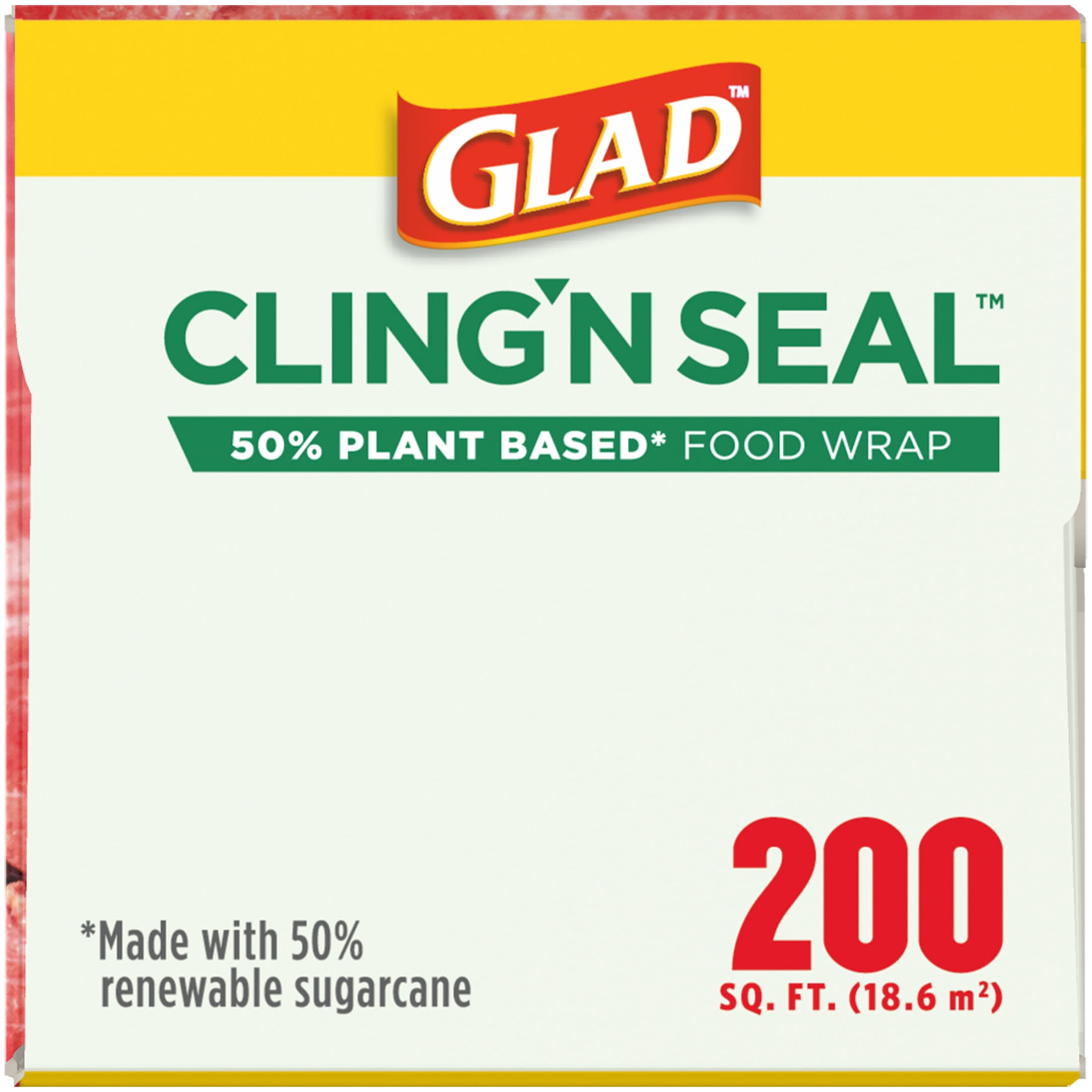 Glad Cling'N Seal Plant Based Food Wrap, 200 sq ft Roll